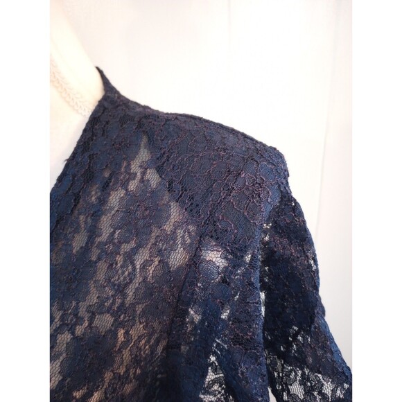1990s Sheer Lace Dress Medium Navy Blue Button Up Fairy Whimsigoth Romantic - Picture 9 of 11